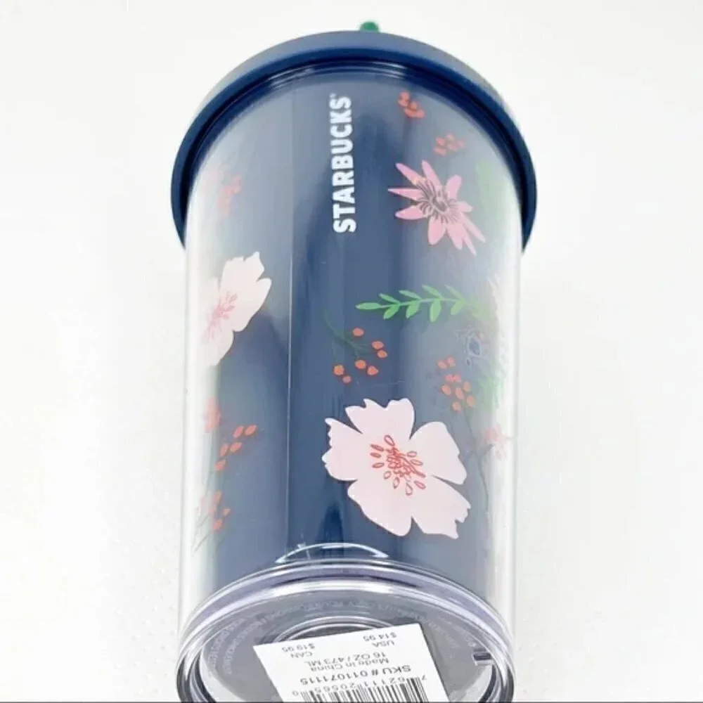 Starbucks Cold Cup Quetzal Birds of Paradise Blue Green Flowers 16 oz Grande NWT